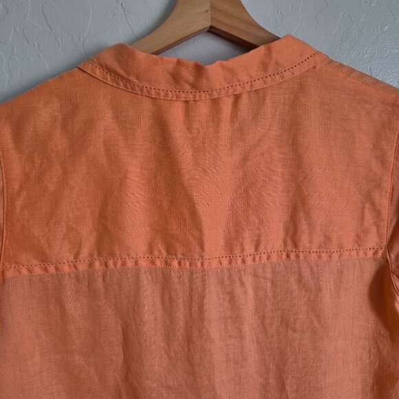 Joie 100% Linen Boxy Cropped Button Front Top Orange Women's Large Short Sleeves - Picture 8 of 9